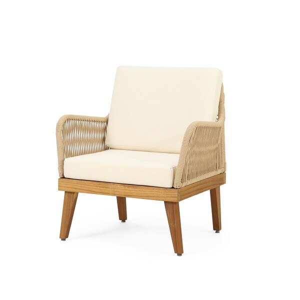 Outdoor Acacia Wood Chat Set with Coffee Table， Arm Chairs and Loveseat