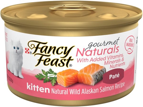 Fancy Feast Gourmet Naturals Natural Wild Alaskan Salmon Recipe Grain-Free Pate Kitten Canned Cat Food， 3-oz can， case of 12