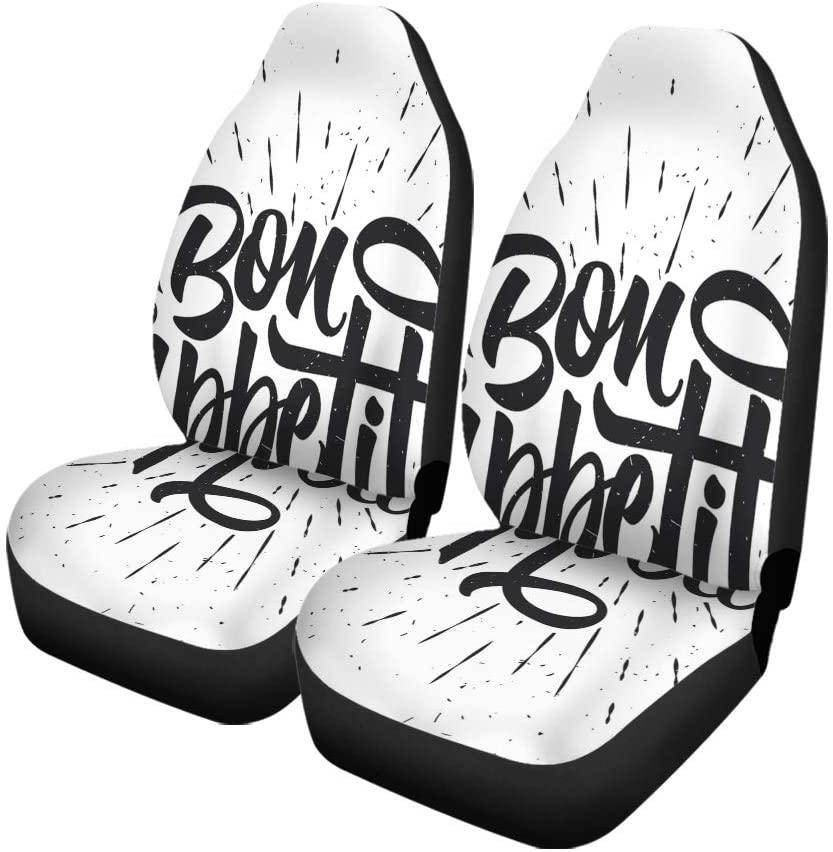 ZHANZZK Set of 2 Car Seat Covers Bon Appetit Typography Poster Universal Auto Front Seats Protector Fits for Car，SUV Sedan，Truck