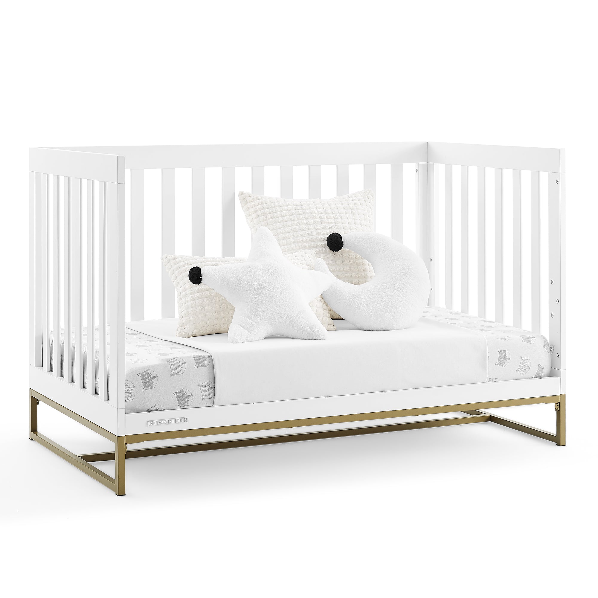 Delta Children Jade 4-in-1 Convertible Baby Crib - Greenguard Gold Certified, Bianca White/Bronze