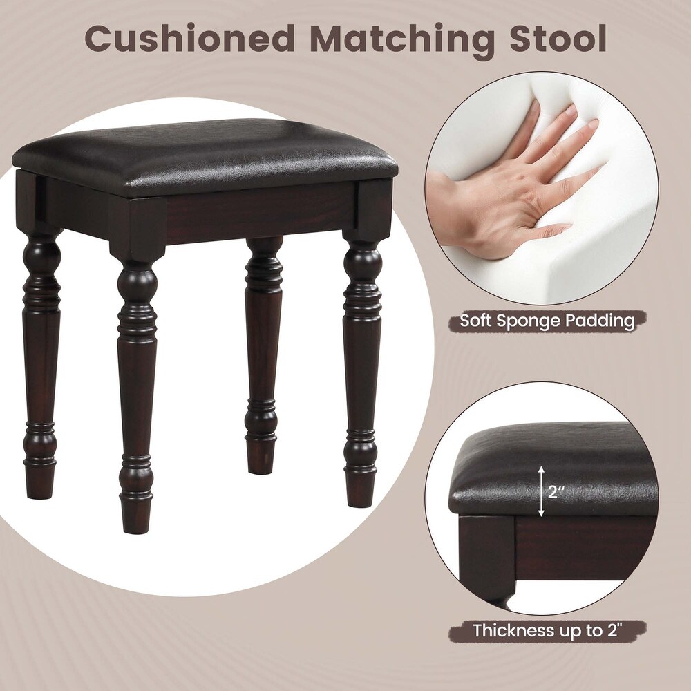 Costway Vanity Table Set Makeup Desk Cushioned Stool 3 Drawer Large   See Details