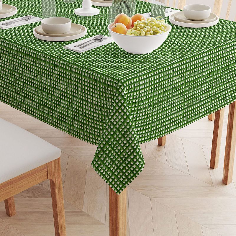 Square Tablecloth， 100% Polyester， 54x54， Bam boo Green Grid Fence