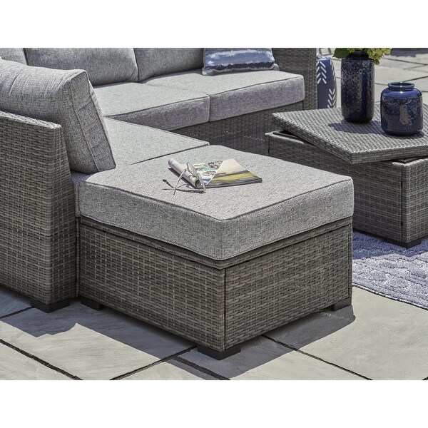 Signature Design by Ashley Petal Road Gray Outdoor Loveseat Sectional/Ottoman/Table Set (Set of 4)