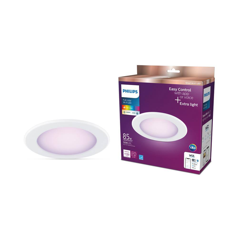 Philips 65-Watt Equivalent 5 in.  6 in. LED Wi-Fi Smart Color Changing Recessed Downlight Powered by WiZ (2-Pack) 555623