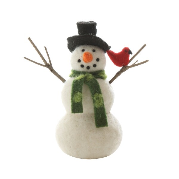 Felt Snowman and Cardinal Figurine