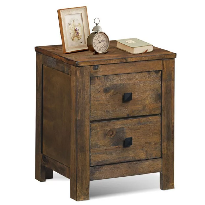 Hivago Wood 2 Storage Sliding Drawers End Nightstand - Natural