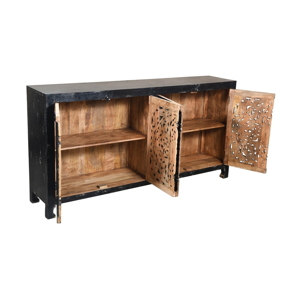 Hawk Black Hand carved 4 Door Sideboard Cabinet