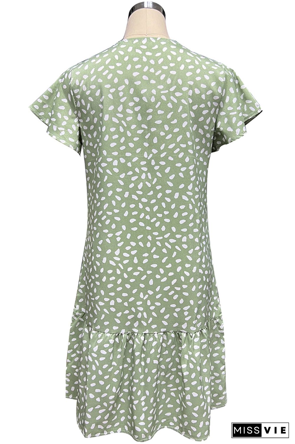 Spot Print Button Down Ruffle Hem Mini Dress