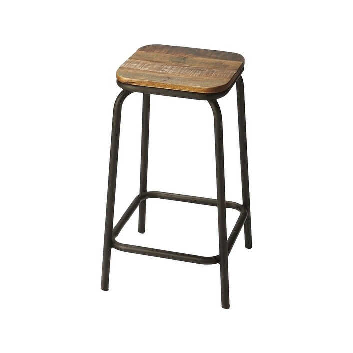 Transitional Industrial Chic Wood and Iron Square Bar Stool - Multicolor