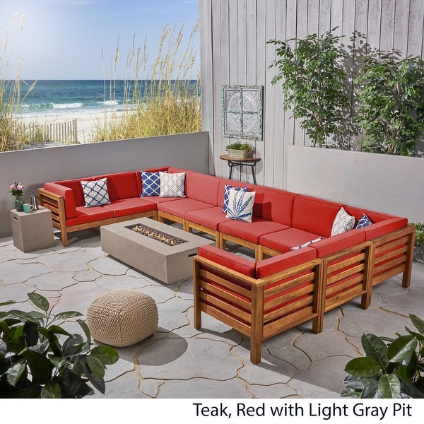 Oana Outdoor 12Piece UShaped Acacia Wood Sectional Sofa Set with Fire Pit by Christopher Knight Home