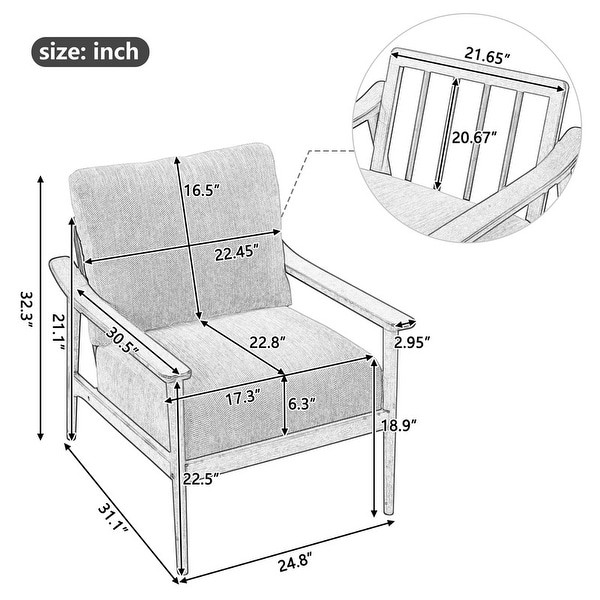 Solid Wood Arm Chair ，Thick Pad Upholstered Accent Chair