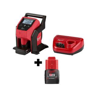 MW M12 12-Volt Lithium-Ion Cordless Portable Inflator Kit with 4.0 Ah Battery Charger and Bonus 2.0 Ah Battery Pack 2475-21XC-48-11-2420