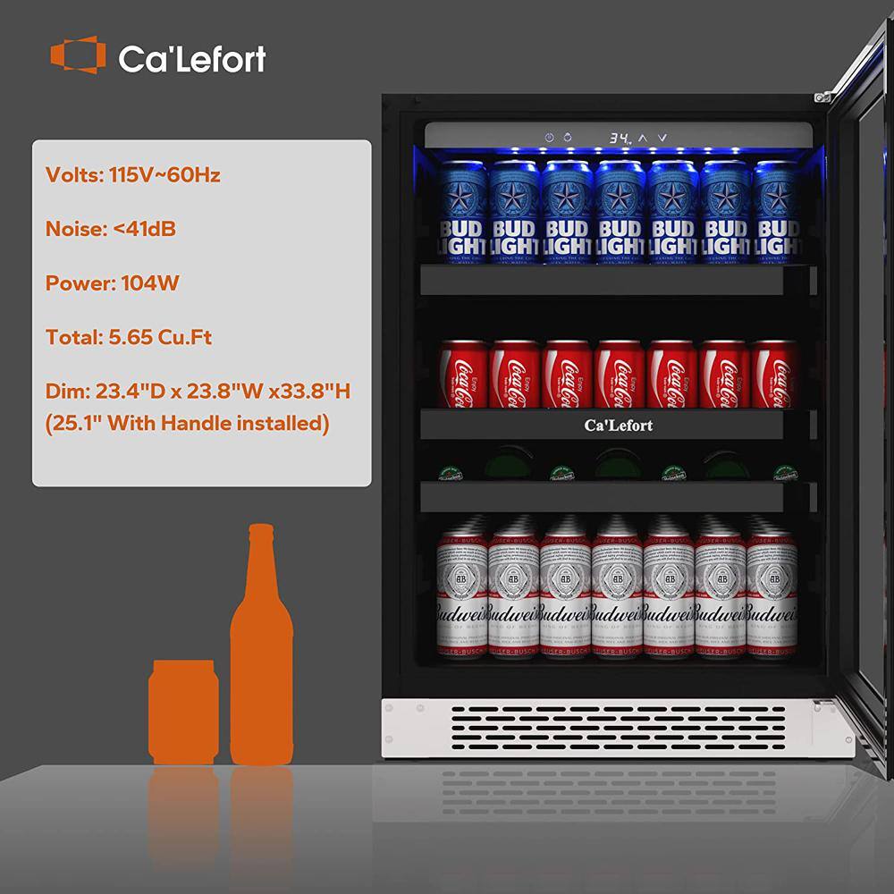 Ca'Lefort 24 inch 220 Cans(12 oz.) Beverage Cooler Beer Drink Refrigerator Built-in or Under-Counter Fridge Quiet Compressor CLF-BS24-HD