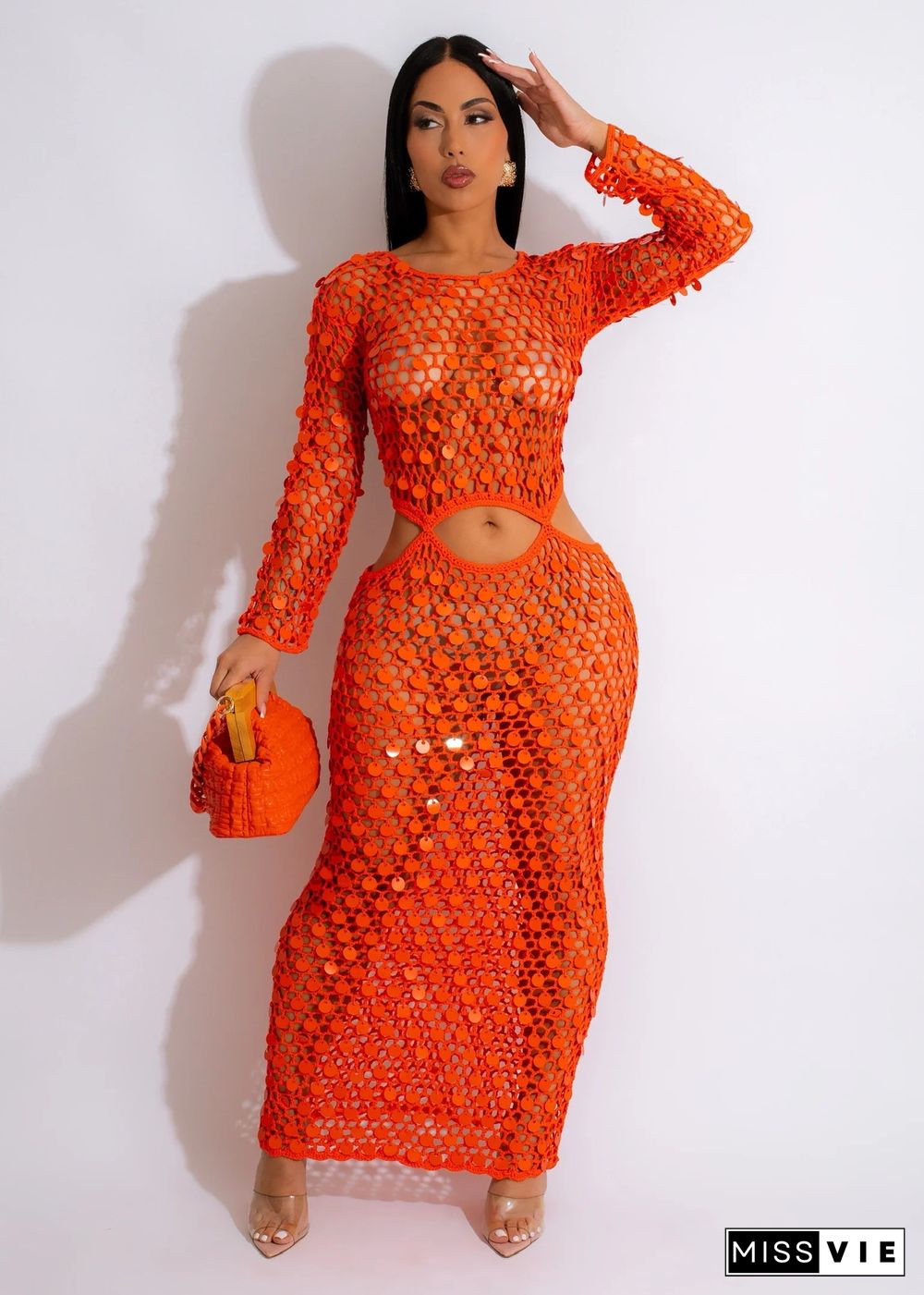 Hand-knitted Cutout Sequin Beach Dresses