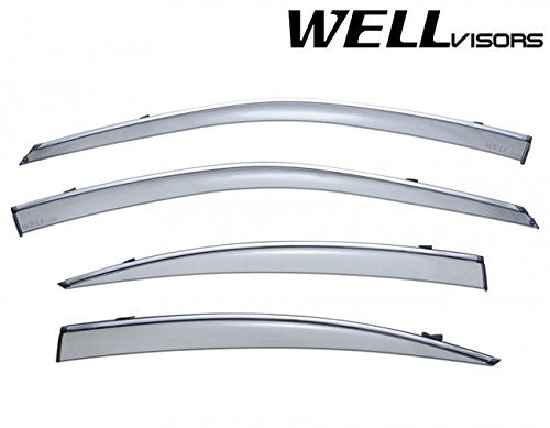 WellVisors Replacement for 2007-2012 Lexus ES350 Clip-ON Chrome Trim Smoke Tinted Side Rain Guard Window Visors Deflectors 3-847LX008