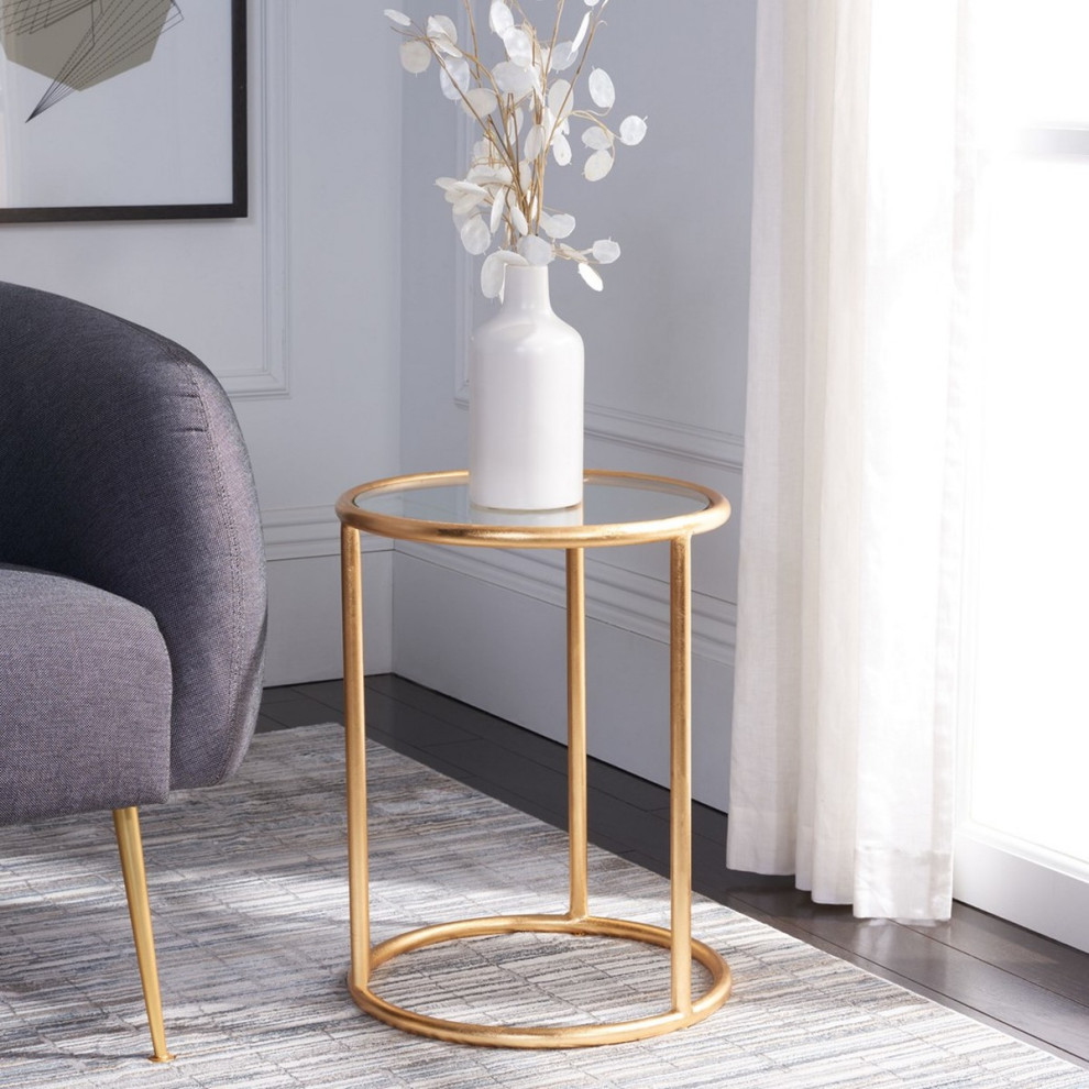 Amelia Glass Top Gold Leaf Accent Table Gold/Clear   Contemporary   Side Tables And End Tables   by AED Luxury Home Decor  Houzz