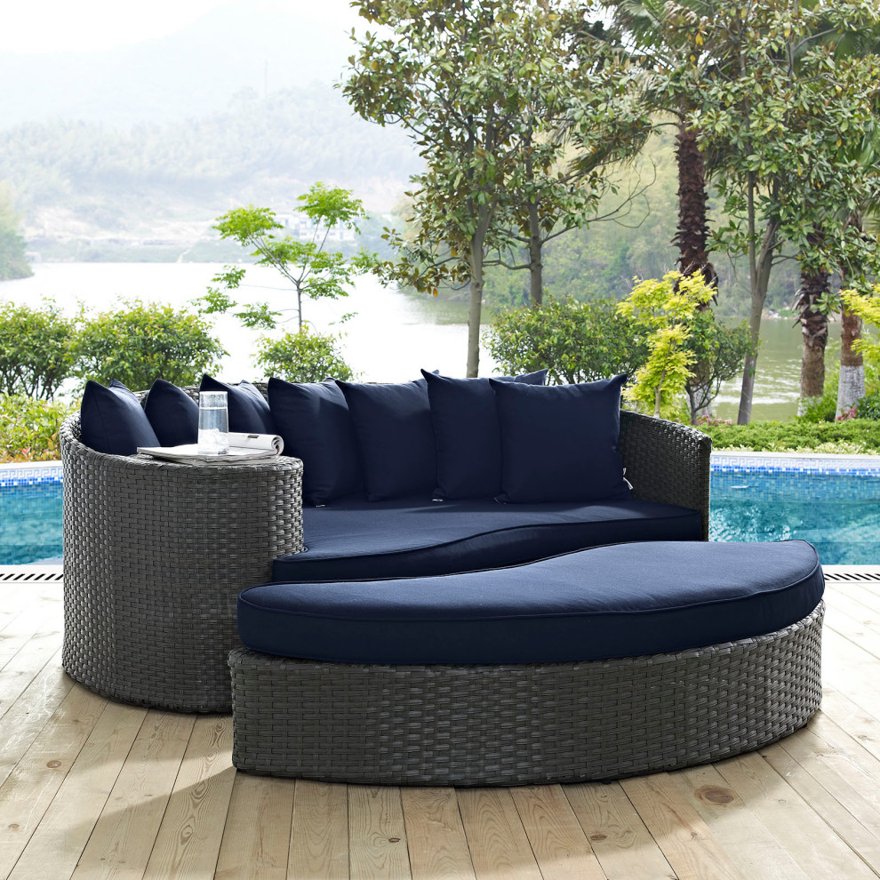 Sojourn Outdoor Wicker Rattan Sunbrella Daybed   Tropical   Outdoor Lounge Sets   by Modway  Houzz