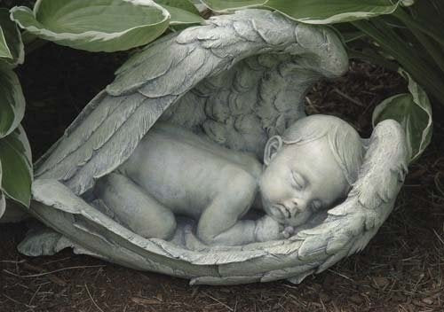 14.25" Sleeping Baby in Angel Wings Outdoor Garden Statue