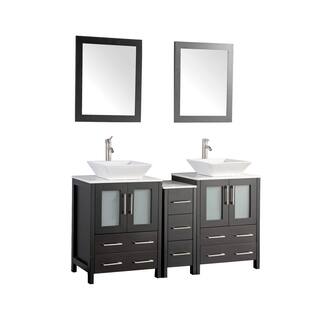 Vanity Art Ravenna 60 in. W Bathroom Vanity in Espresso with Double Basin in White Engineered Marble Top and Mirror VA3124-60E