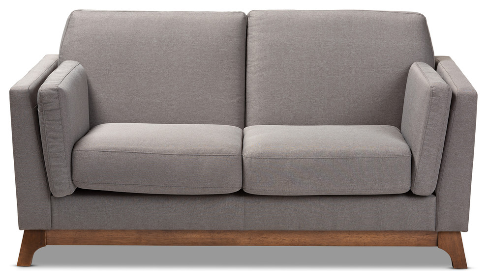 Lion Mid Century Modern Gray Fabric Walnut Wood 2 Seater Loveseat   Midcentury   Loveseats   by Baxton Studio  Houzz