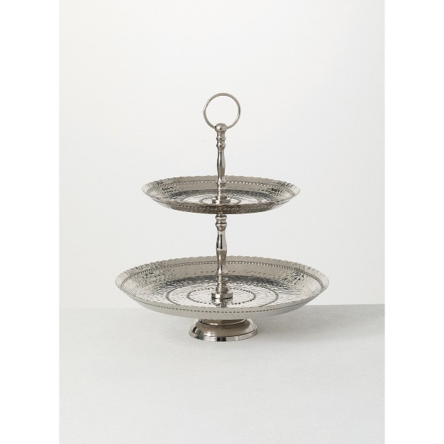 Sullivans Two Tiered Metal Tray 12 5 quot h Silver