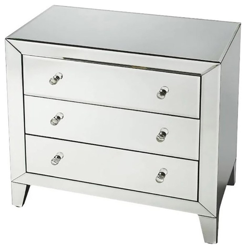 Beaumont Lane 3 Drawer Contemporary Glass Mirrored Accent Chest in Clear   Contemporary   Accent Chests And Cabinets   by Homesquare  Houzz