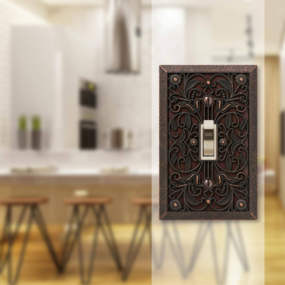 AMERELLE Filigree 1 Gang Toggle Metal Wall Plate - Aged Bronze 65TDB