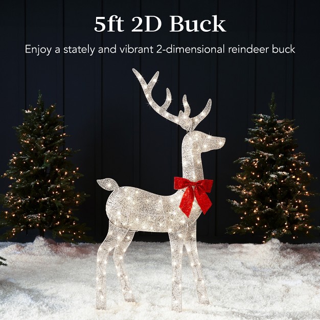 Best Choice Products 5ft Lighted 2d Christmas Buck Outdoor Yard Decoration W 105 Led Lights Stakes