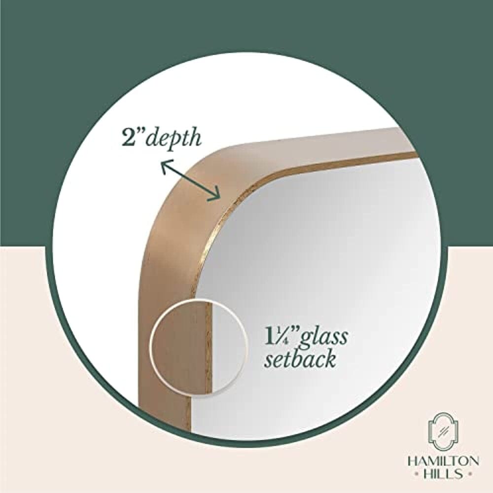 Contemporary Brushed Metal Wall Mirror | Glass Panel Gold Framed Rounded Corner Deep Set Design (16