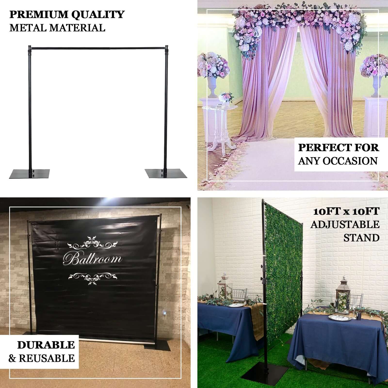 Metal DIY Adjustable Heavy Duty Pipe and Drape Stand Set, Backdrop Kit With Steel Base 10ft