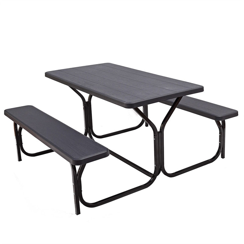 Outdoor Picnic Table Bench Set All-Weather Camping Dining Table Set with Metal Base