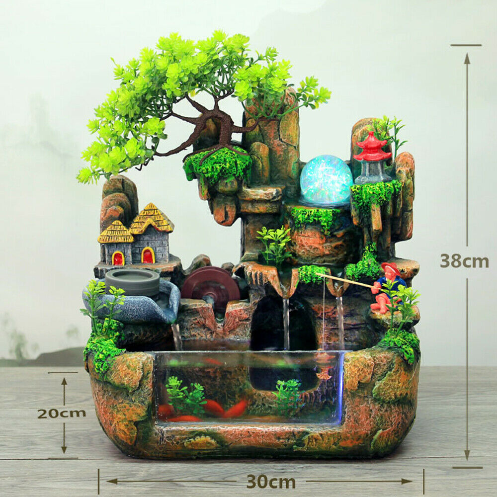 Desktop Resin Rockery Waterfall Fountain Bonsai Home Decoration and LED Light Desktop Fountain Resin Rockery Waterfall w/ LED Light Indoor Home Office Decor Resin Waterfall Fountain Rockery Home Office