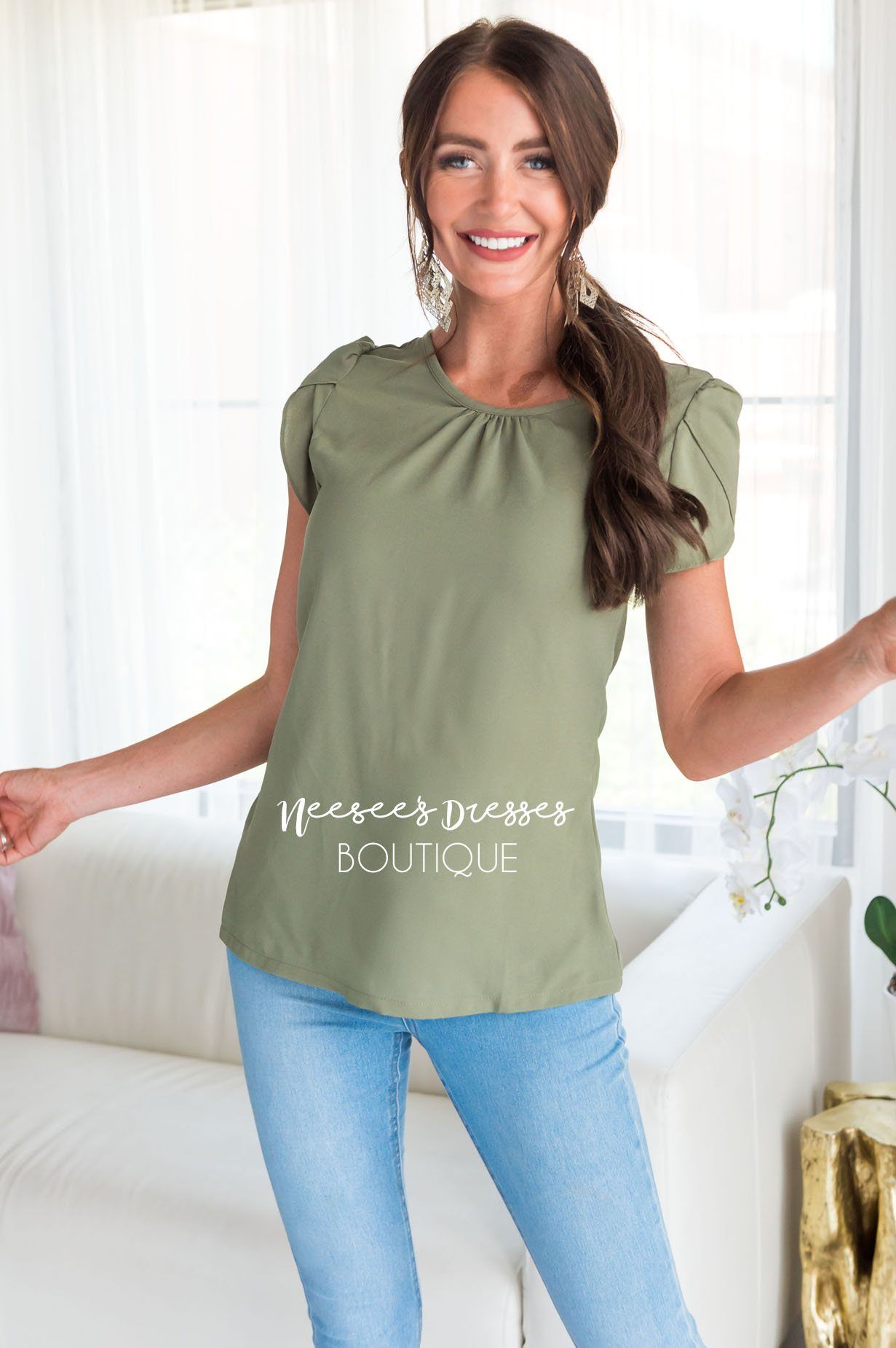 Dusty Sage Chiffon Tulip Sleeve Top