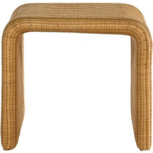 22 Inch Side End Table， Woven Rattan Frame， Waterfall Edges， Square Surface - 22L x 22W x 20H， in inches