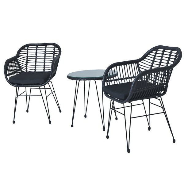 3 Pieces Patio Rattan Conversation Set with Coffee Side Table