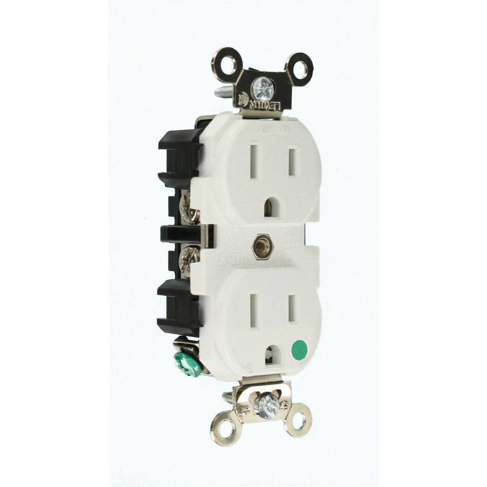 Leviton 15 Amp Hospital Grade Extra Heavy Duty Self Grounding Duplex Outlet White 8200-W