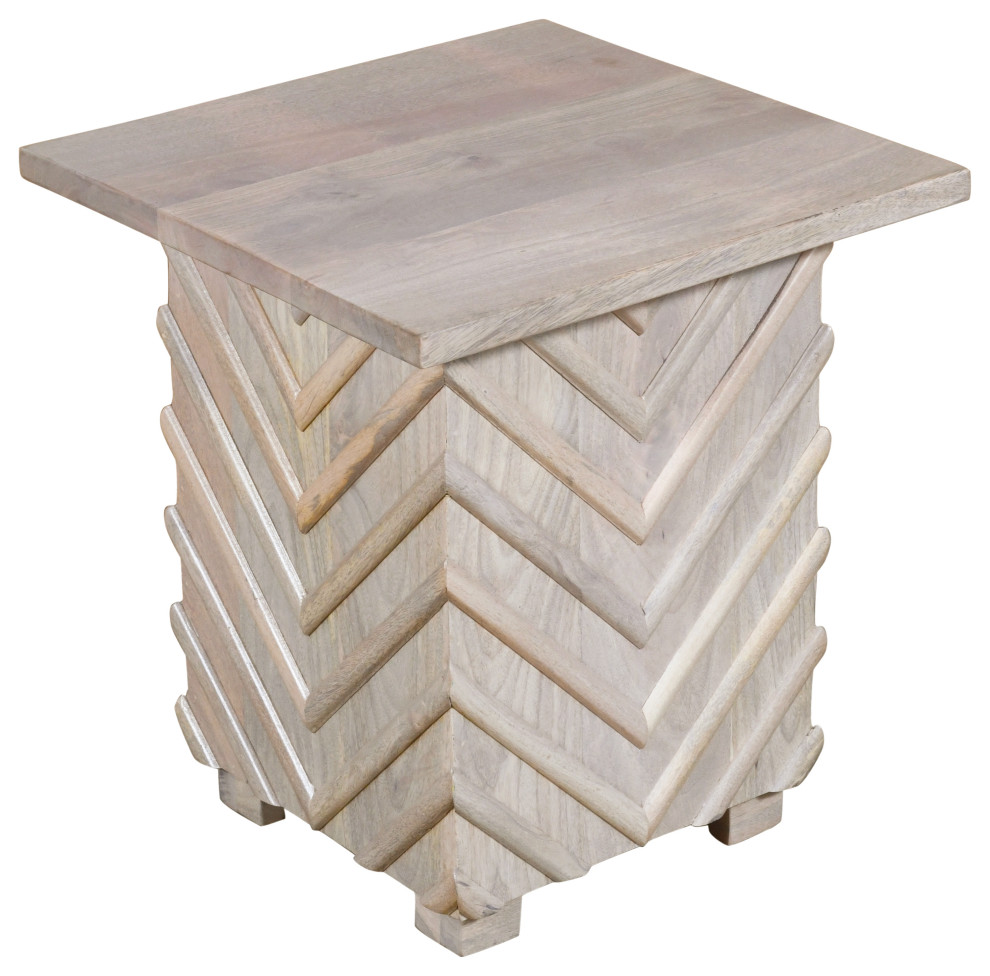 Zane Mango Solid Wood End Table With Zig Zag Pattern  White Wash   Farmhouse   Side Tables And End Tables   by Moti  Houzz