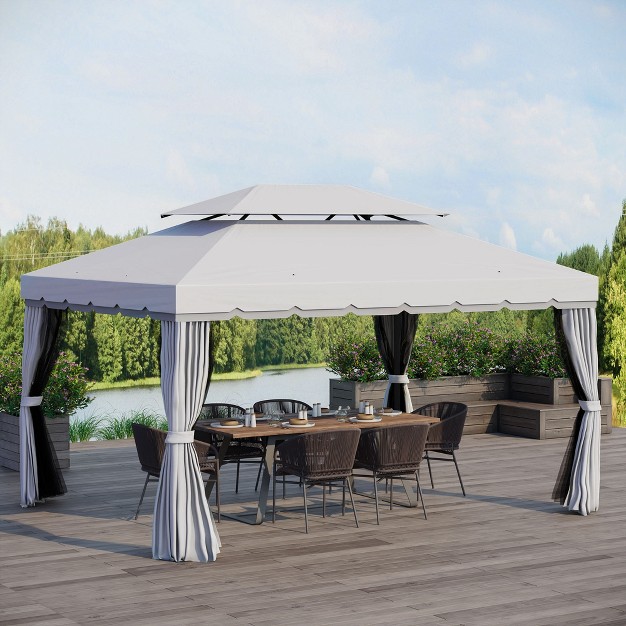 Outsunny 10 x27 X 13 x27 Soft Top Outdoor Patio Gazebo With Polyester Curtains amp Air Netting Venting Screens amp Aluminum Frame