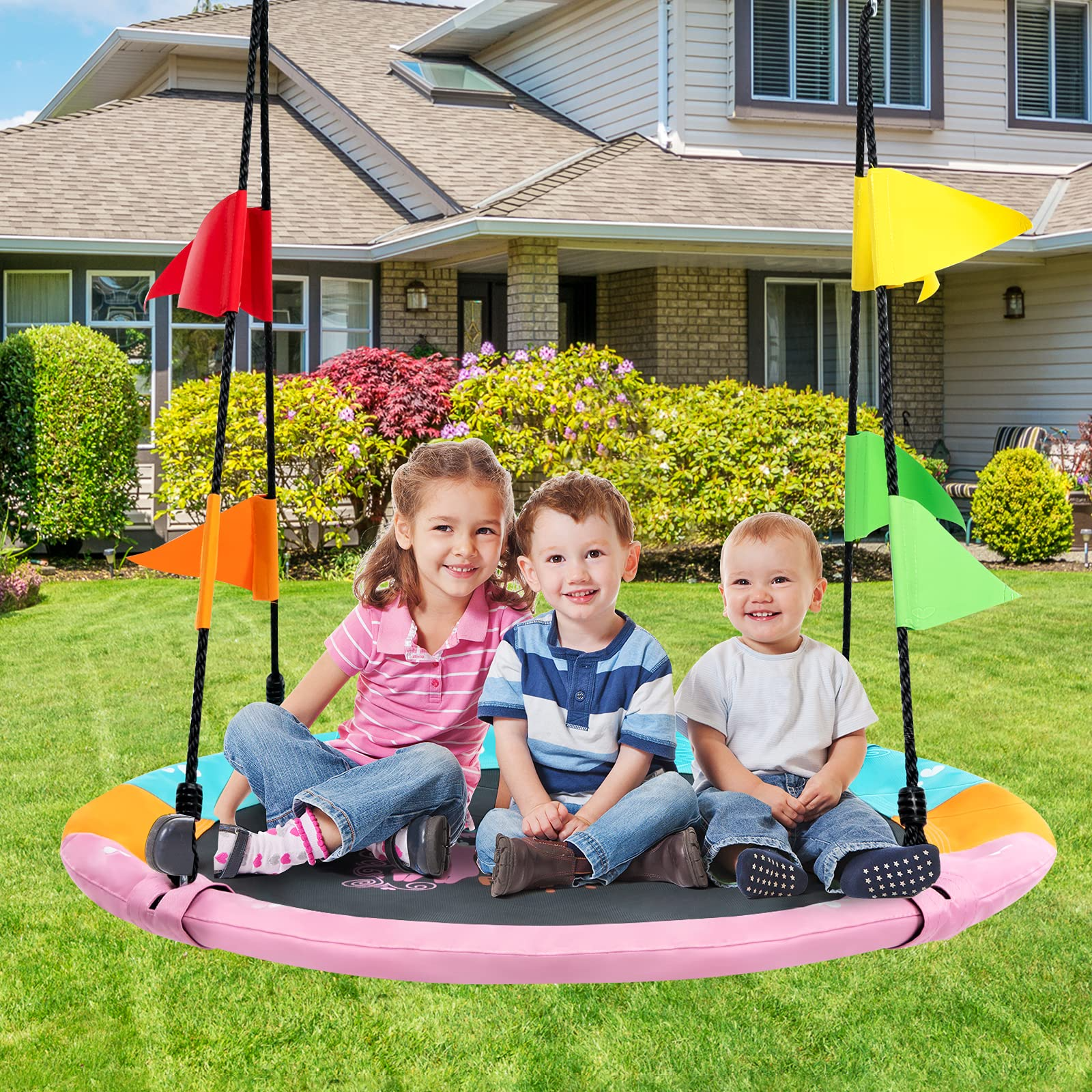 Costzon 40 Inch Saucer Tree Swing, Kids Indoor/Outdoor Large Round Swing w/ Hanging Straps