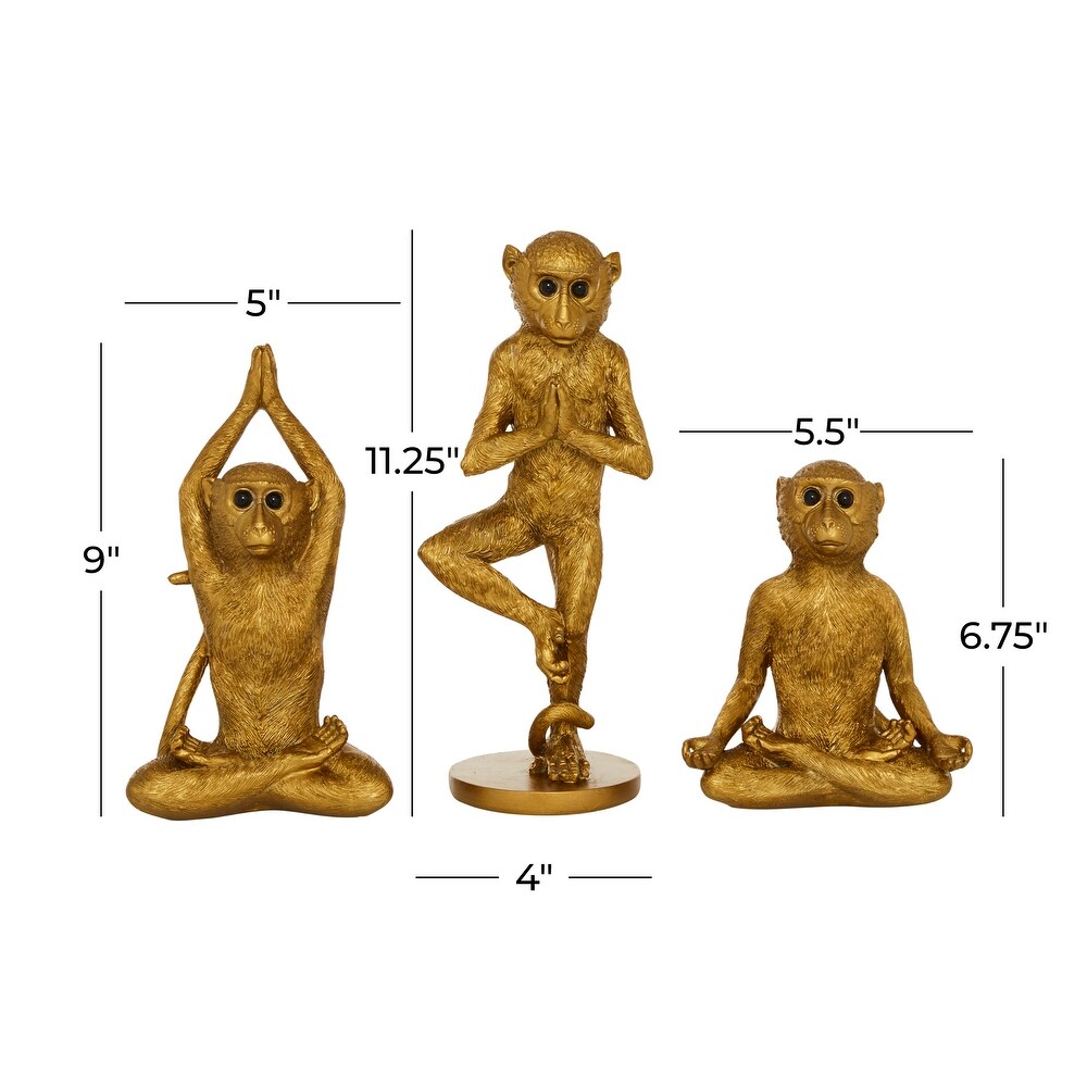 Gold Polystone Monkey Sculpture (Set of 3)   S/3 6.75\