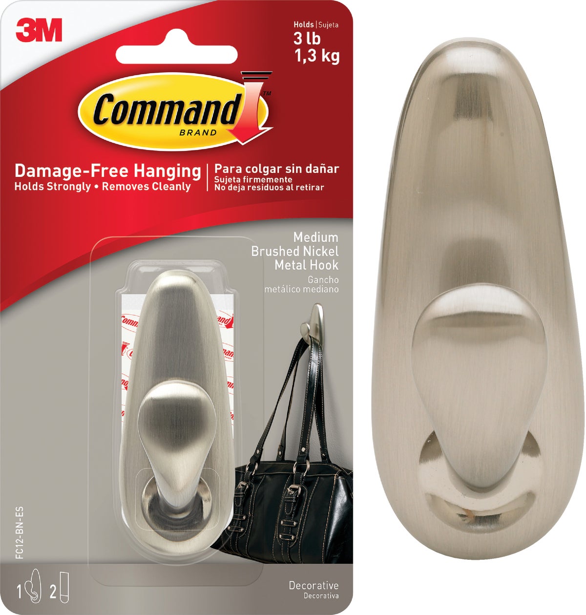 Command Metal Adhesive Hook Brushed Nickel