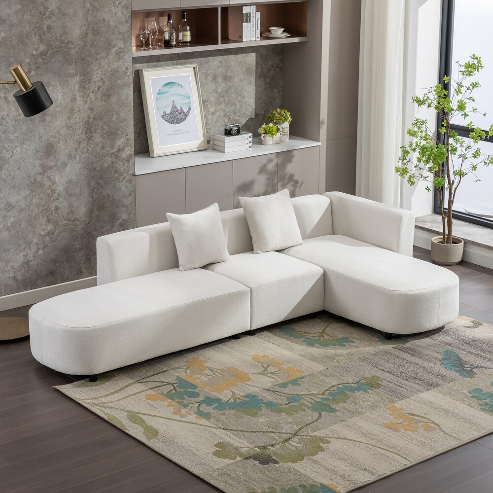 110 inch Luxury Chenille Upholstered Sectional Sofa with Plastic Legs  Wooden Home Living Room Leisure Circular Sectional Couch