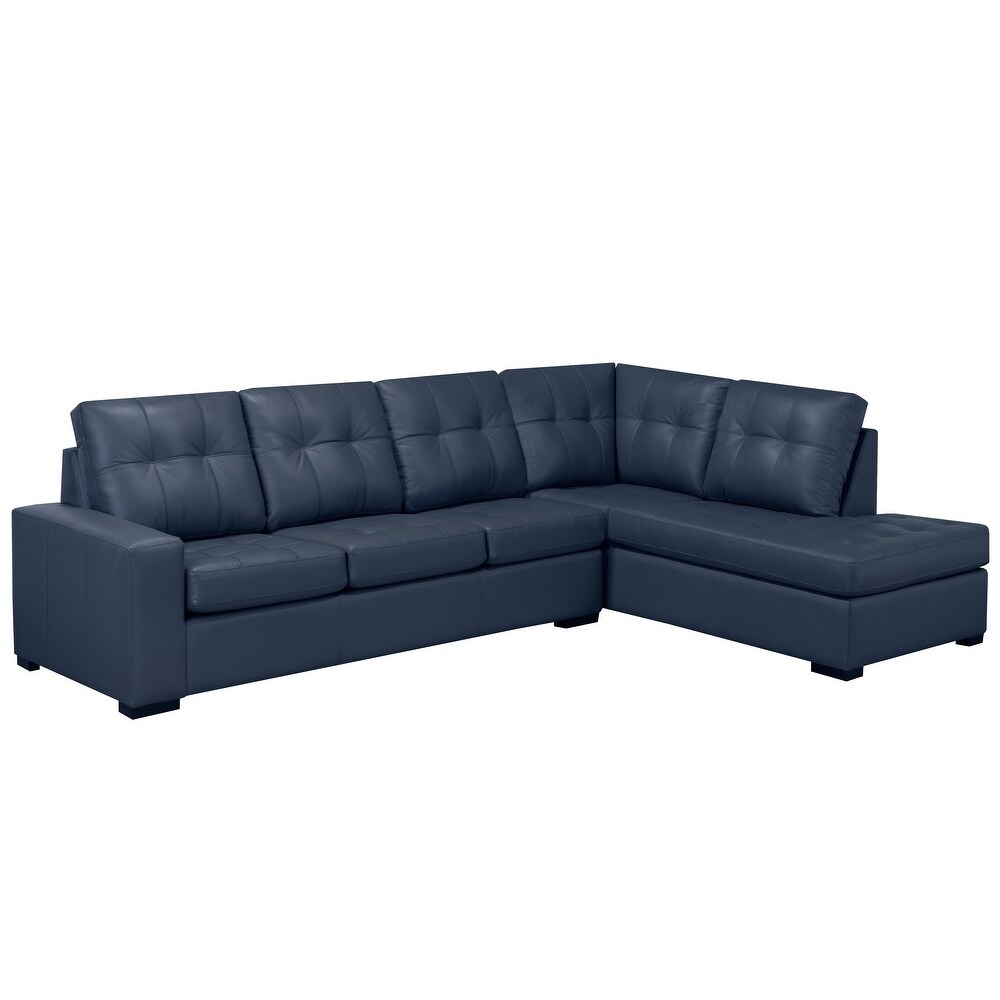 Liam Top Grain Leather Tufted Sectional Chaise Sofa