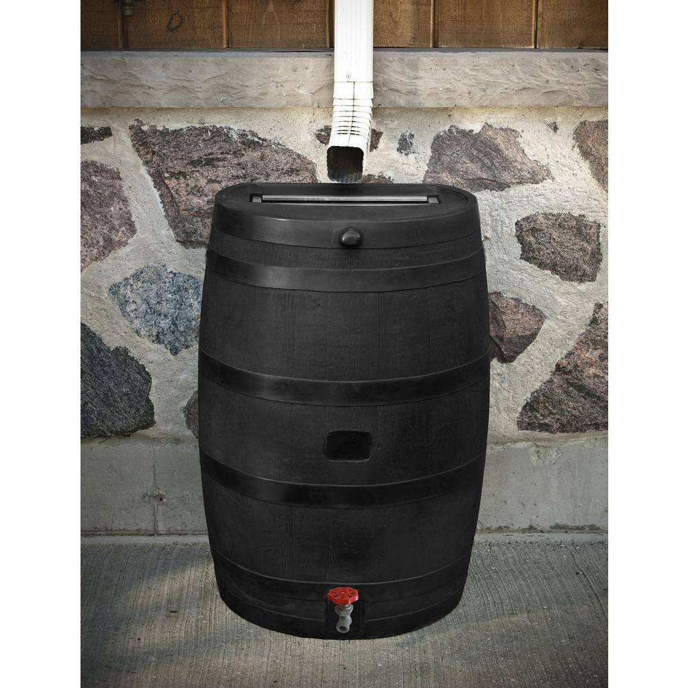 RTS Home Accents 50 Gal. Rain Barrel Black Colour with Plastic Spigot 551000300A8081