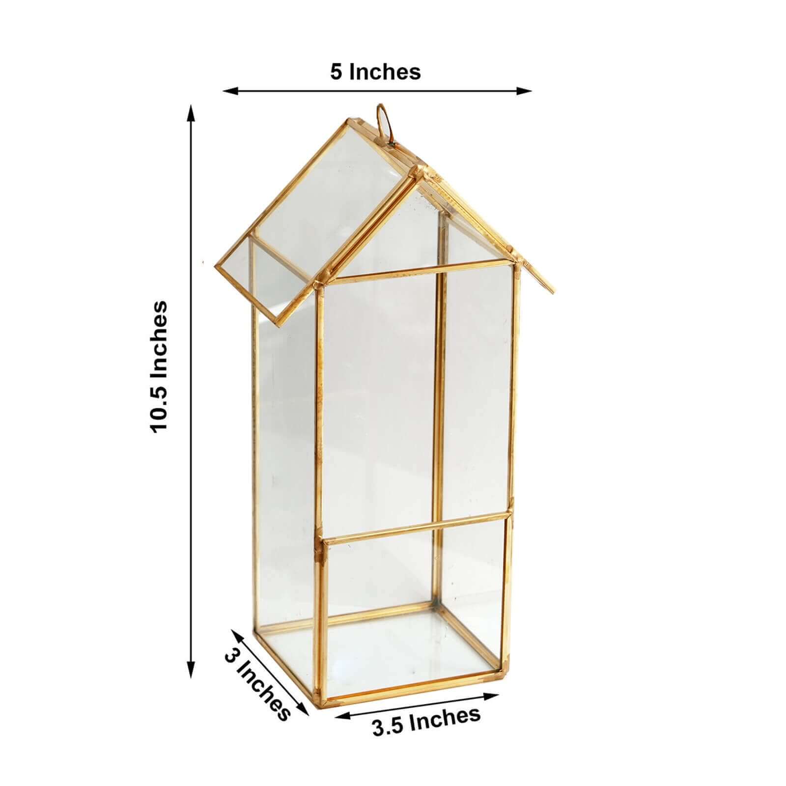 House Lantern Hanging Gold Metal Geometric Glass Terrarium, Multipurpose Air Plants Holder 11