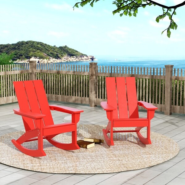 Polytrends Shoreside Modern EcoFriendly All Weather Poly Adirondack Rocking Chairs (Set of 2)