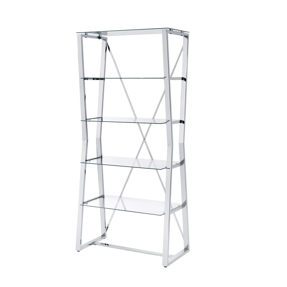 Morfell Contemporary Chrome Glass Shelf Bookcase by Furniture of America