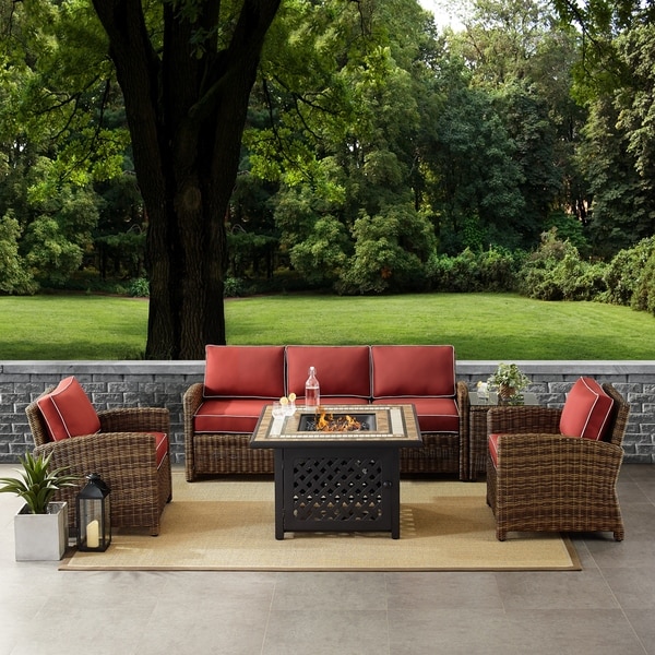 Crosley Bradenton 5Piece Outdoor Wicker Sofa Conversation Set With Sangria Cushions