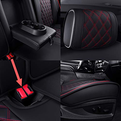 Aierxuan Seat Covers for Cars Full Set Chevy Silverado GMC Sierra Pickup 2007-2021 1500 2500HD 3500HD Crew Double Extended Cab Waterproof Leather Seat Protectors (Full Set， Black-Red)