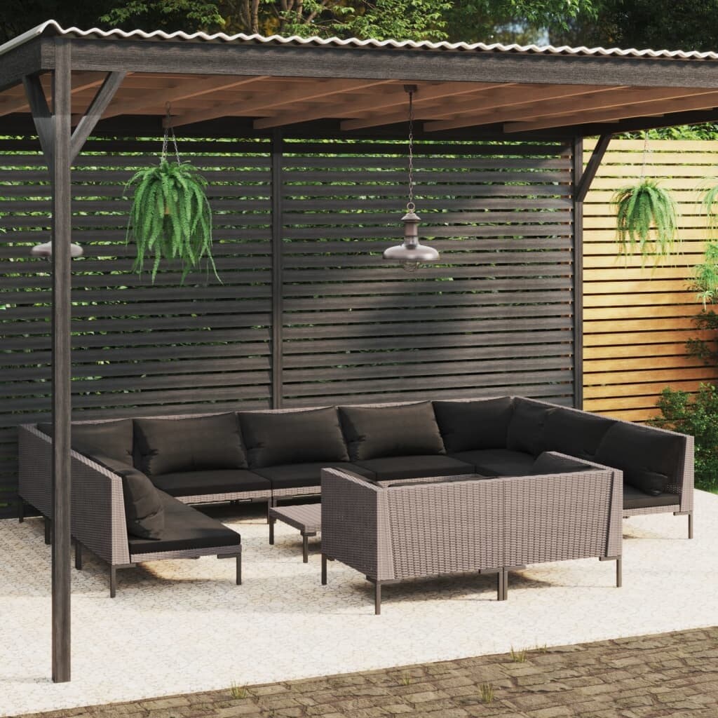 12 Piece Patio Lounge Set with Cushions Poly Rattan Dark Gray - Overstock - 36364885